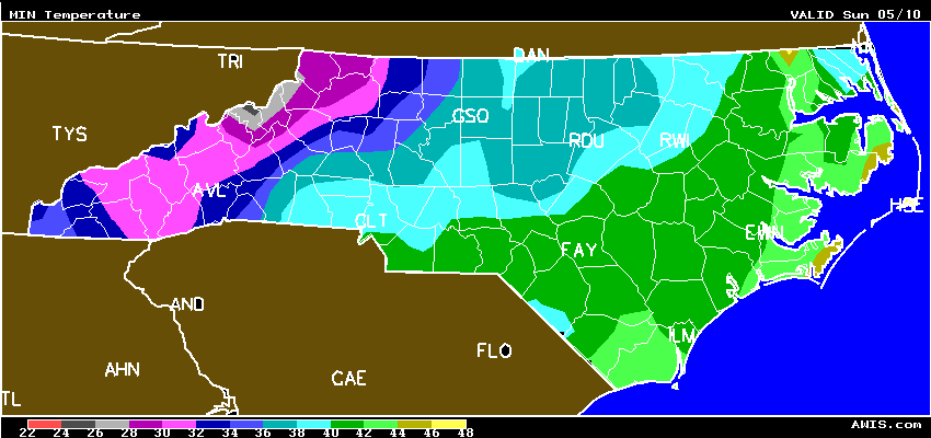 AWIS 10 Day Weather Forecast One More Day of Possible Frost NC