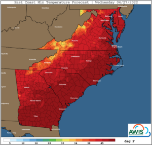 Cover photo for AWIS Weather Advisory: Rain and Frost Risk for Mid-Atlantic, Virginia and Parts of NC